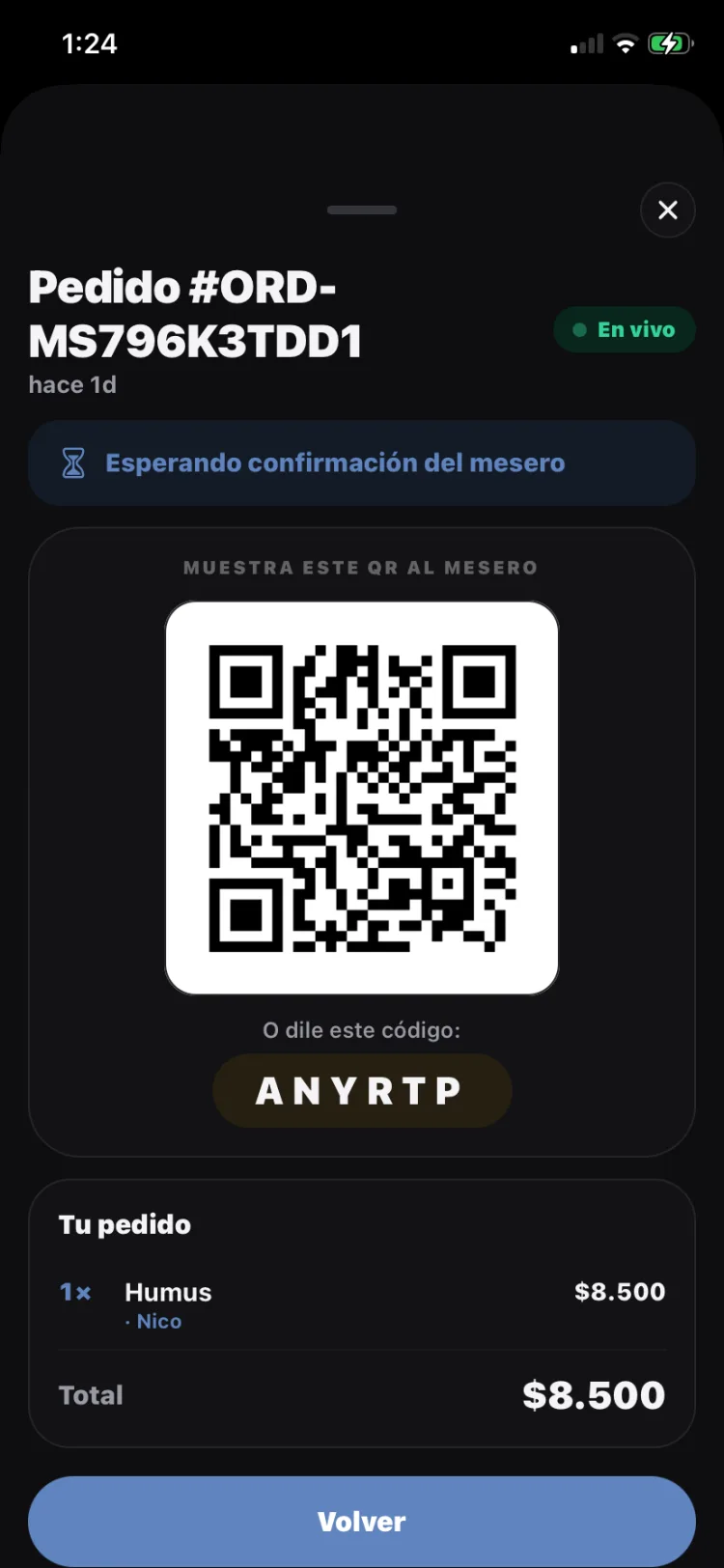 Pedido con QR desde la mesa